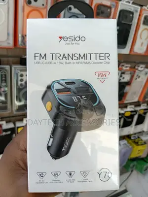 Yesido Bluetooth Fm Transmitter Car Charger 2x Usb-a/1x Usb-C -Black