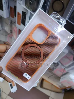 Orange and Black Patterned Case Is Designed for the Apple iPhone 17.