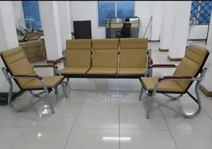 Office 5-Seater Bench : Brown 5 Seater Reception Waiting Sofa