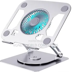 Metallic Rotating Laptop Stand With Cooling Fan Adjustable Height