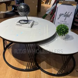 Elegant 2-in-1 Marble Effect Nesting Coffee Tables – Black Frame
