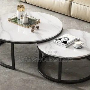 Modern Luxury 2in1 Marble Nesting Tables Black Stand