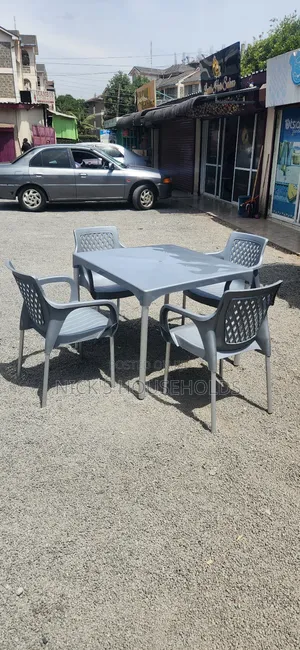 Gray Plastic Chair With Square Plastic Table Set