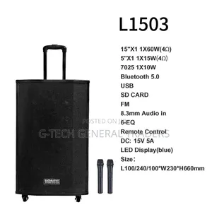 Globalstar Rechargeable Trolley Speaker 15inch With 2 Microphones