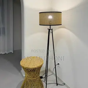 Modern Minimalist Rattan Iron Cylindrical Shade Floor Lamp