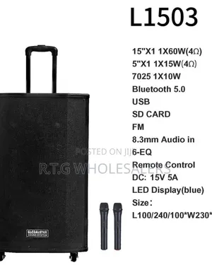 Globalstar L1503 15′′ Trolley Speaker With 2 Mics, Usb/Sd/Fm, Remote