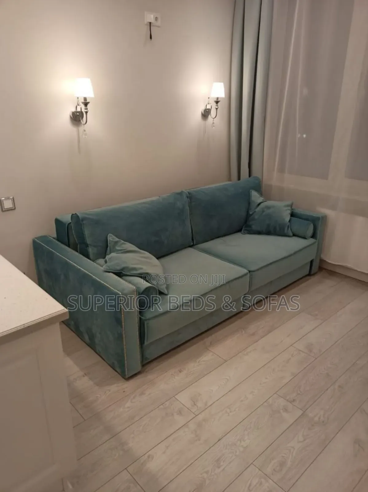 Modern Teal Fabric Three Seater Sofa on Offer!