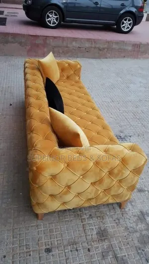 Mustard Tufted Velvet Three Seater Sofa Free Delivery.