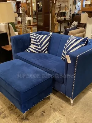 Royal Blue Two Seater Sofa With Ottoman