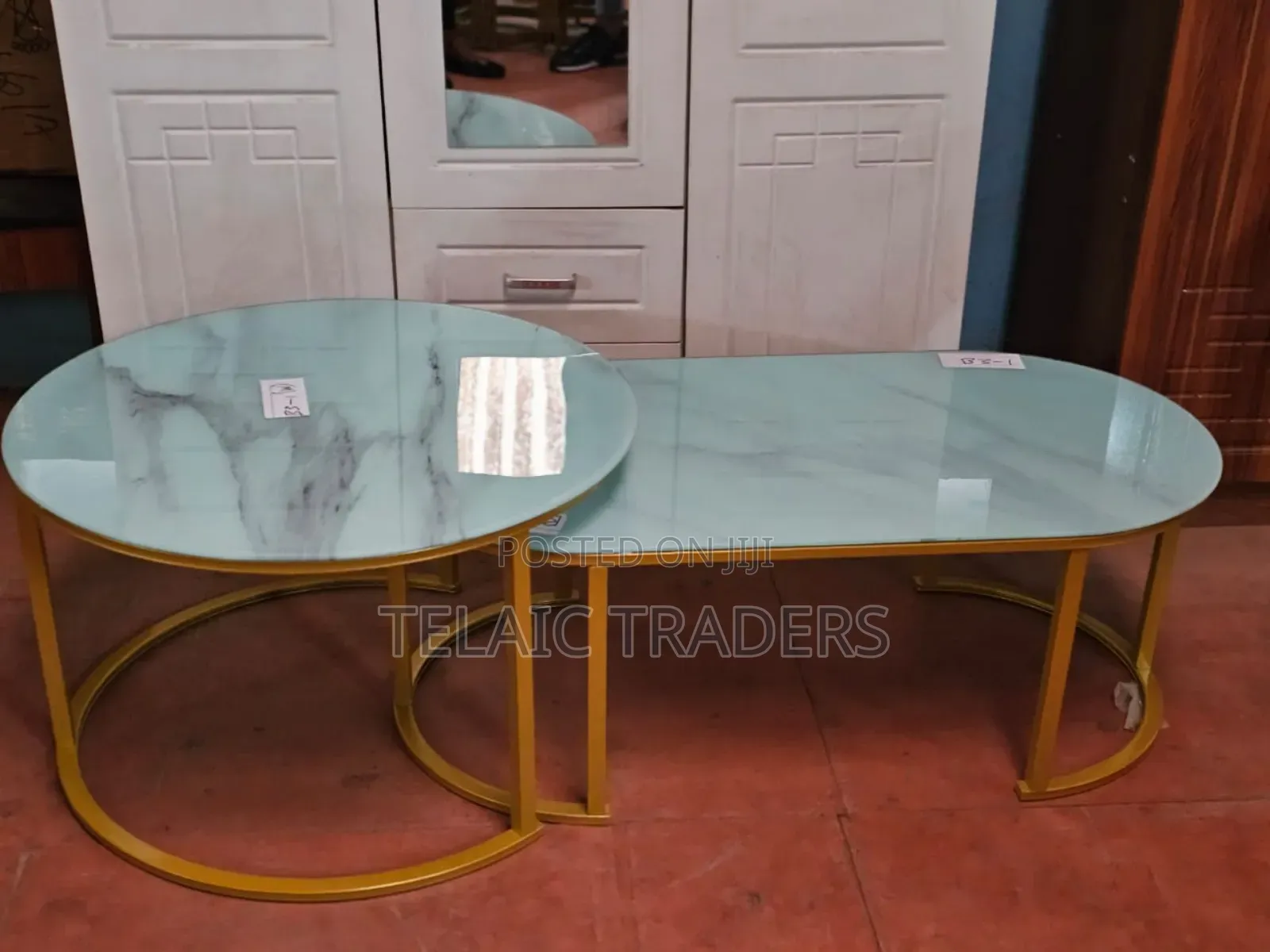 2 in 1 Marble Nesting Coffee Table (Glass Effect) White