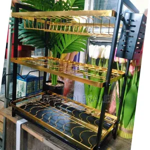 High-Quality 3-Tier Dish Rack – Stylish Gold/Black