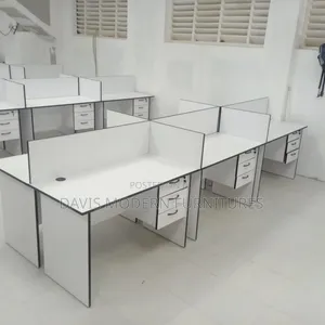 Modern 4-Seater Office Workstation With Drawers (White)