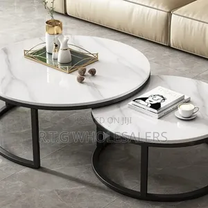 Luxury Marble Nesting Tables Set – 2‐Piece With Black Metal Base