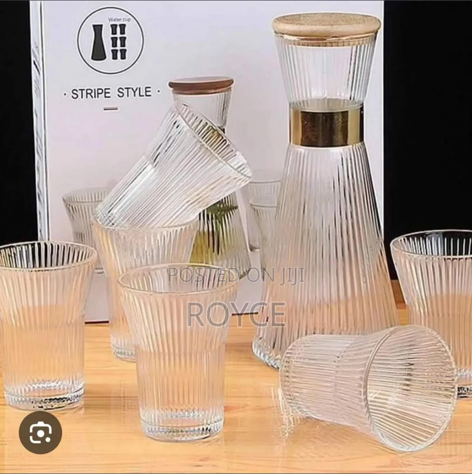 Glass Ribbed Carafe With Glasses Set