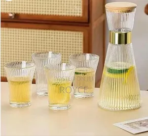 Glass Ribbed Carafe With Glasses Set