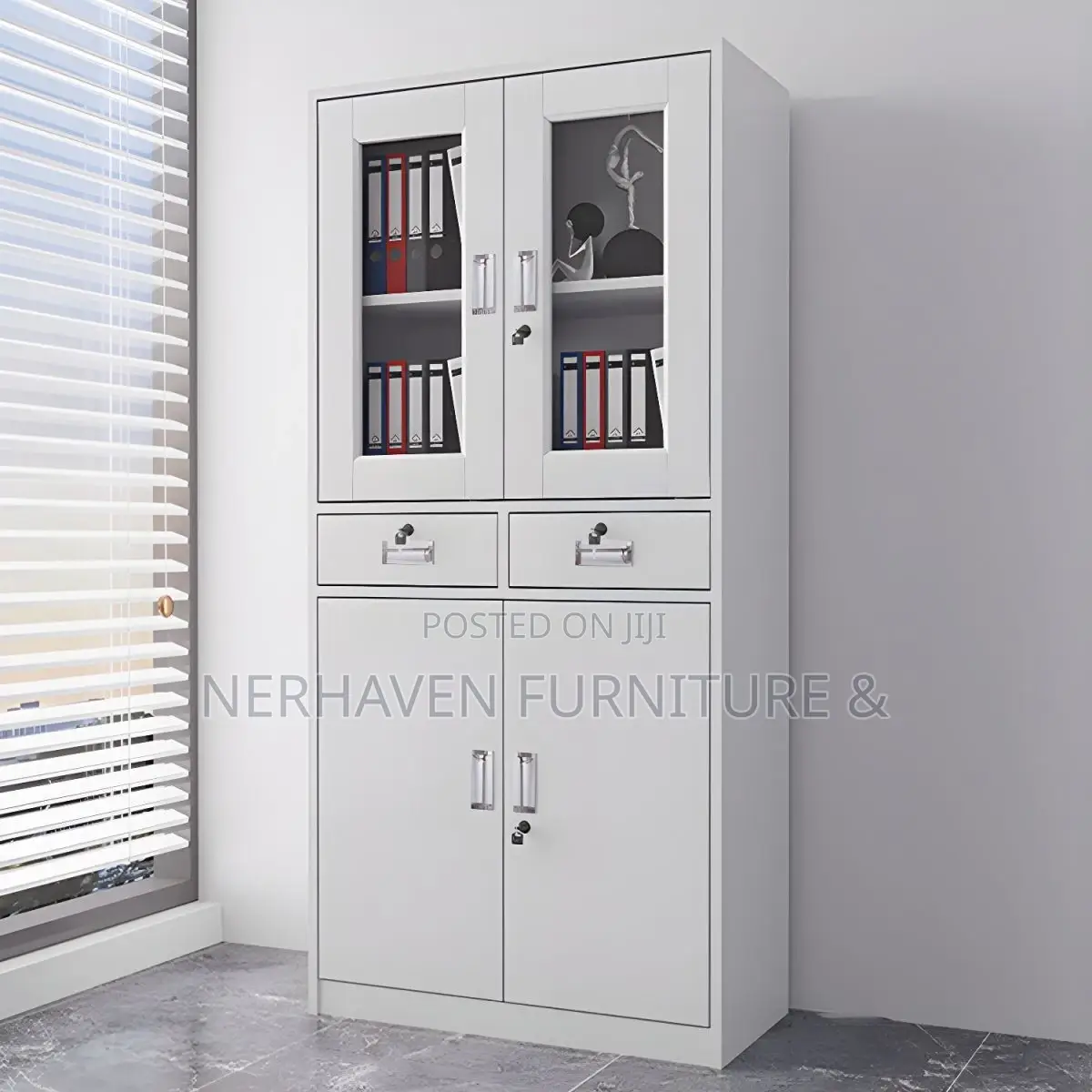 Executive Half Glass Storage Cabinet With Drawers