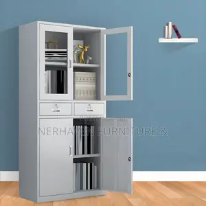 Office Display Cabinet Half Glass With Filing Drawers