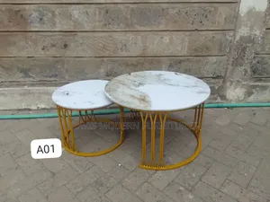 Round Nesting Table With White Marble