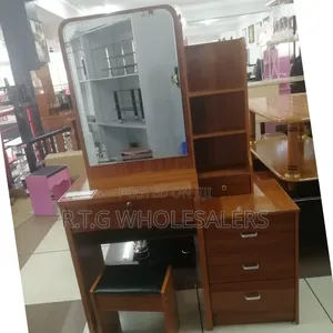 Executive Brown Vanity Table With Storage Drawers