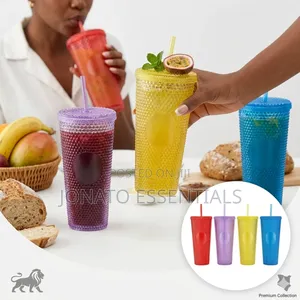 Studded Grid Tumbler 710ml Cold Cup With Straw - Matte Glossy