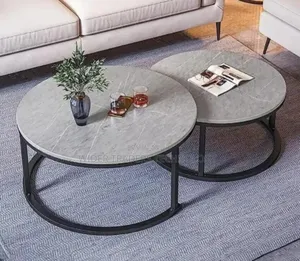 Modern Luxury 2in1 Pure Marble Nesting Tables With Black Stand