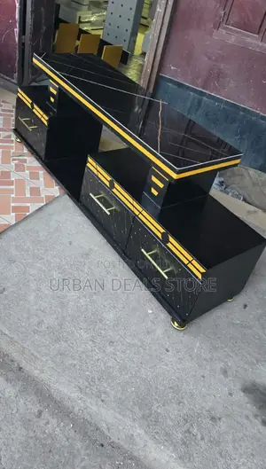 Executive 5 FTS Black/White and Gold With Marble Top Tv Stand