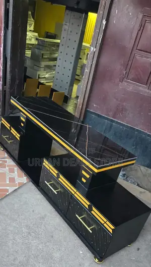 Executive Black/White and Gold With Marble Top Tv Stand