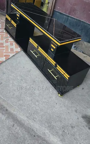 Executive 5 FTS Black and Gold With Marble Top Tv Stand