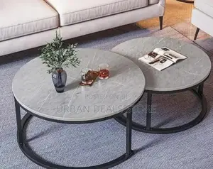 Modern 2in1 Pure Marble Nesting Tables With Black Stand