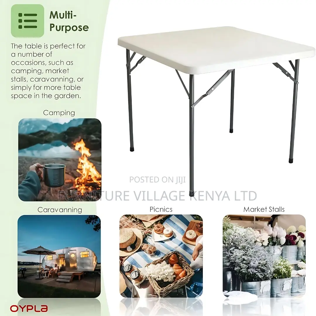 Foldable Table; Plastic Top Square Foldable Table