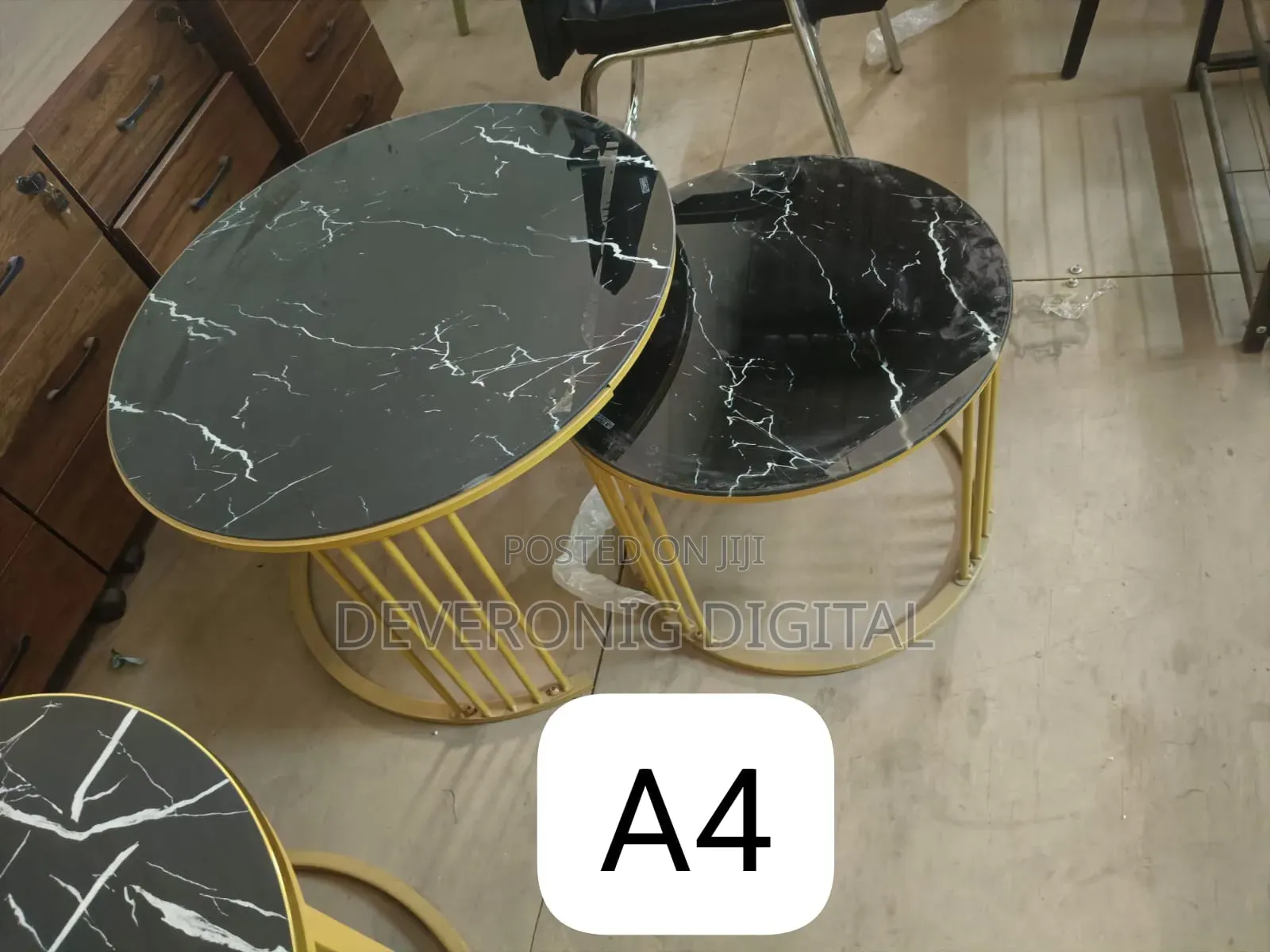 Marble Nesting Coffee Table (Glass Effect) Black