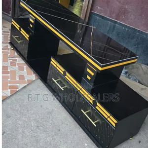 5ft Marble Top Tv Console – Black, White Gold Finish