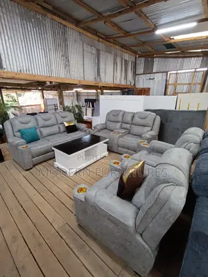 Light Grey 7 Seater Semi Recliner Sofa