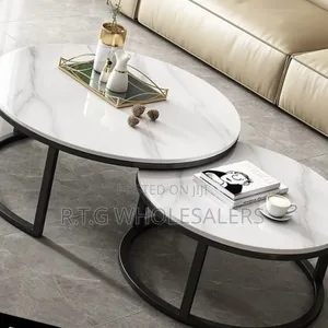 Modern Luxury 2‐In‐1 Pure Marble Nesting Tables – Black Stand