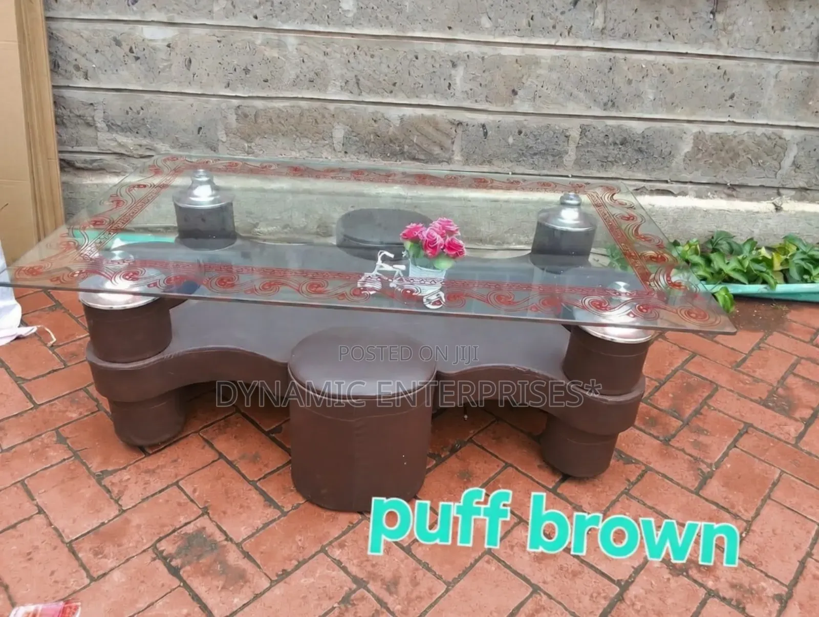 Puff Brown Glass Coffee Table