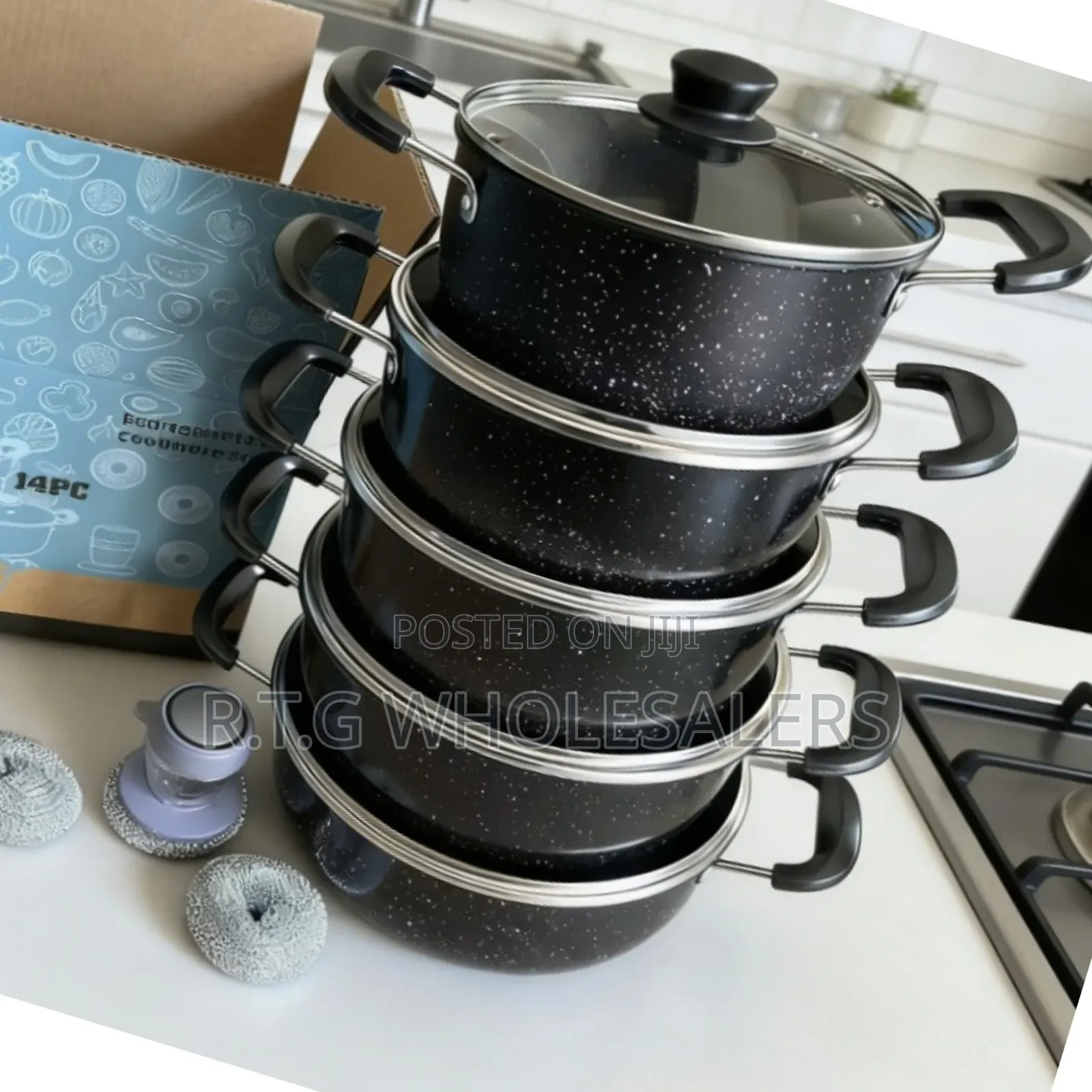 14‐Piece Premium Non‐Stick Pots Pans Set