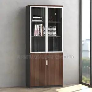 Office Cabinet; Glass & Wood 2-door Office Storage Cabinet