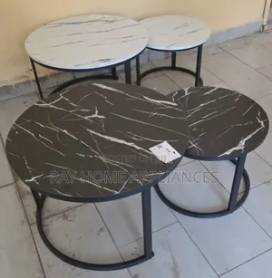 Black White Nesting Coffee Table Marble Effect (Mdf) With Black Stand