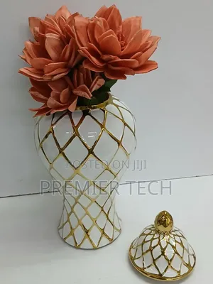 Ceremic Gold-Plated White Vase-Ginger