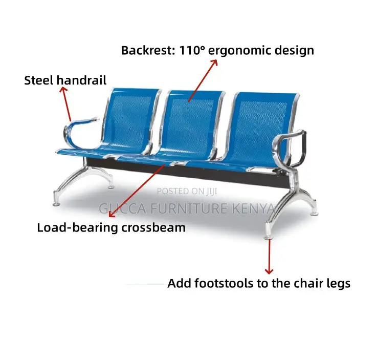 Blue 3-link Office Reception Waiting Bench