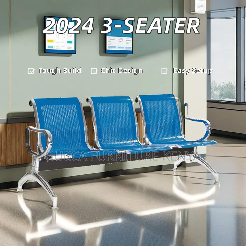 Blue 3-link Office Reception Waiting Bench