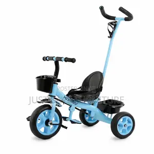 Kids Tricycle With Parent Push Handle, Basket Storage– Strong Safe