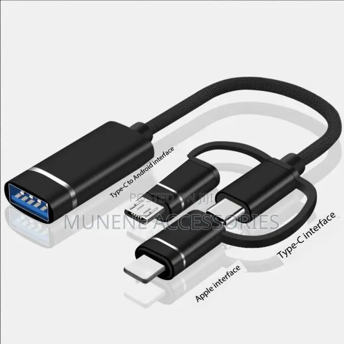 Adaptor Otg Micro Usb Type C Lightning 3in1 to Usb Data Transfer Cable