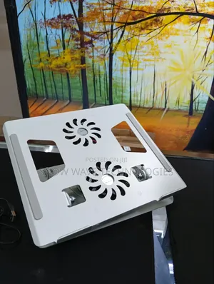 360 Rotating Foldable Laptop Stand With 2 Fans, White