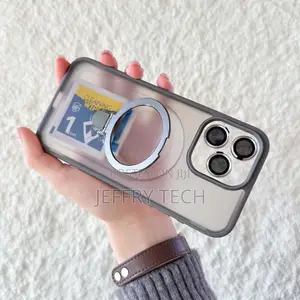 iPhone 15 Pro Grey Matte Magnetic Ring Stand Case + Camera Metal Lens