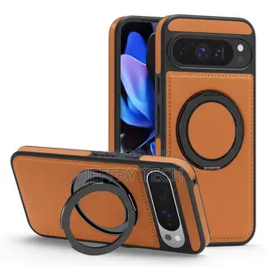 Google Pixel 10 Brown Pu Leather Case With Ring Kickstand Compatible W