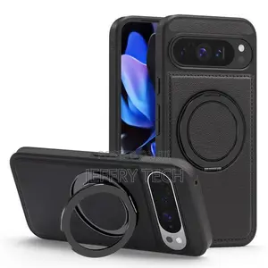 Google Pixel 9 Pro Black Pu Leather Case With Ring Kickstand Compatibl