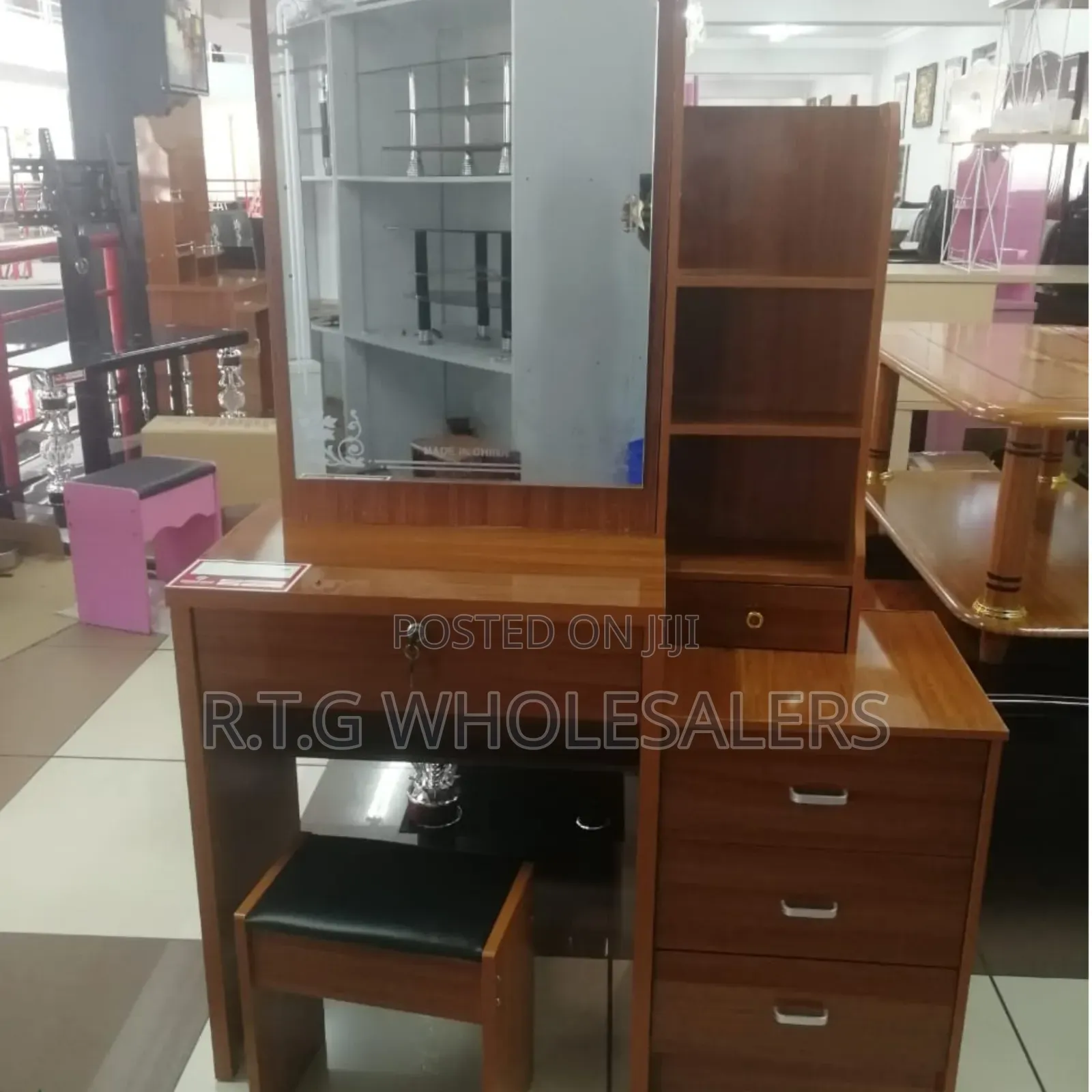 Elegant Brown Sliding Mirror Vanity Table