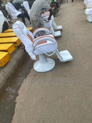 White Base/ Brown Leather Barber Seats