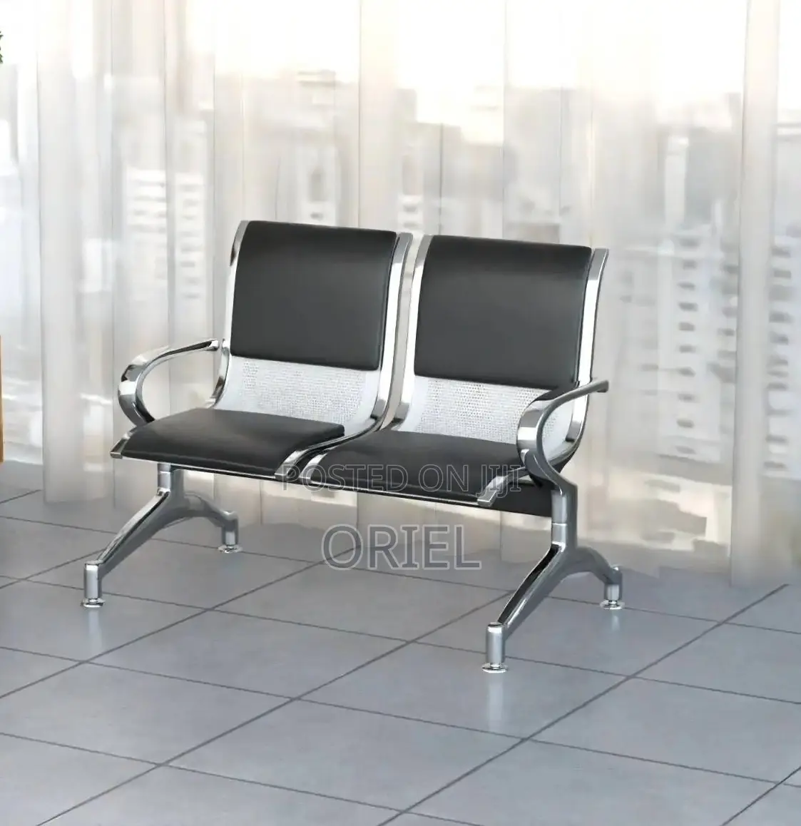 Modern Office Bench : 2-Seater Padded Office Reception Waiting Bench